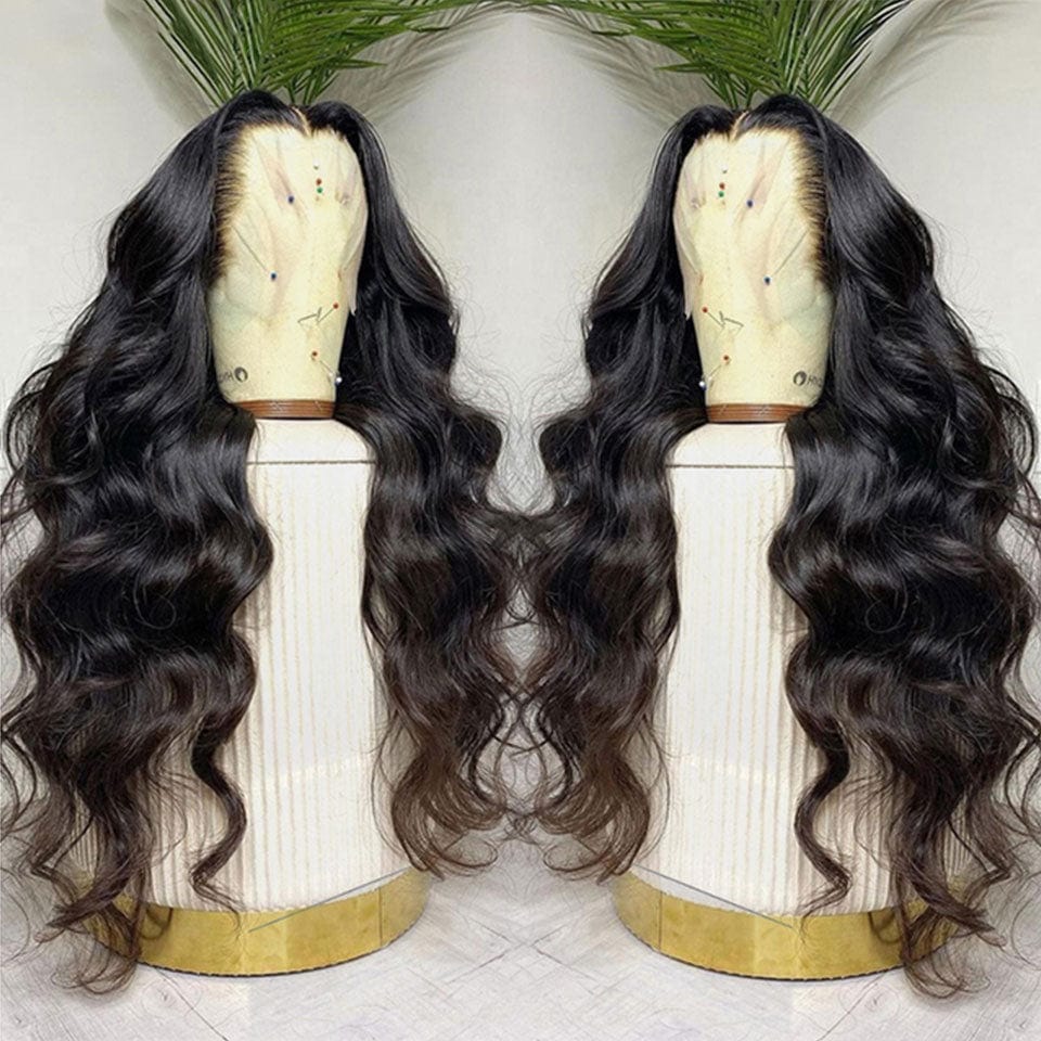 AILUXY 13x6 Lace Frontal Body Wave Longue Noir Perruque 100% Cheveux Humains NEW