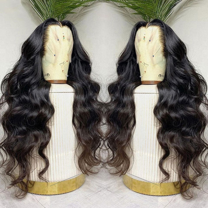 AILUXY 13x6 Lace Frontal Body Wave Longue Noir Perruque 100% Cheveux Humains NEW