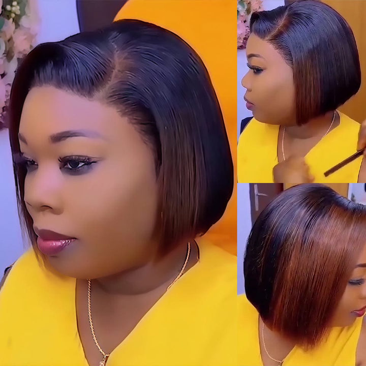 Ailuxy  Perruque lace front invisible 13X4 couleur Perruques lisse afro courtes naturelles