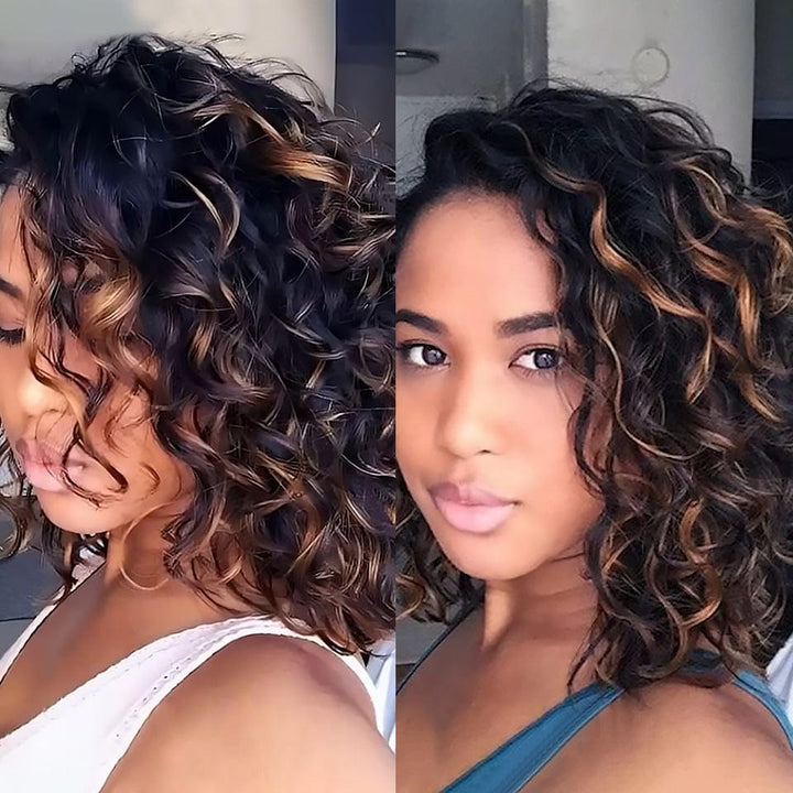 AILUXY Perruque 5x5 Lace Closure Perruque BOB Curly 200% densité 100% Cheveux humains 10pouces