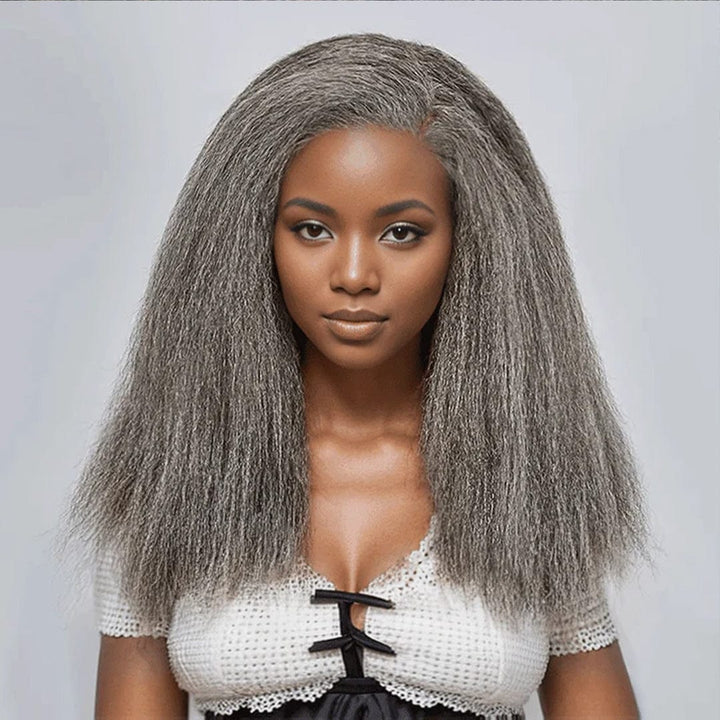 AILUXY 13x4 Lace Frontal Gris Bob 200% densité Kinky Straight
