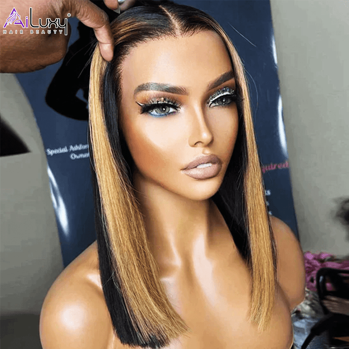 AILUXY 13x4 Lace Frontal Bob 200% densité Perruque LISSE Courte Perruque 100% Cheveux Humains