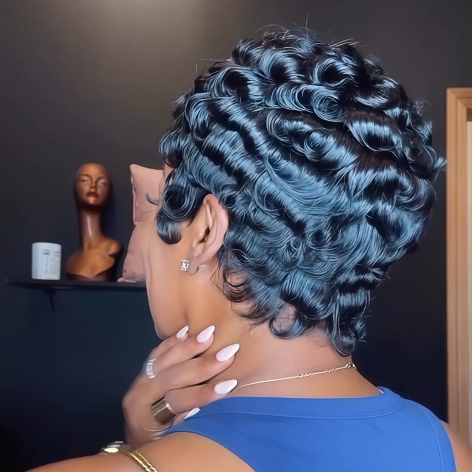 AILUXY Perruque Courte Légèrement Ondulée Style Unique & Branché FULL lace