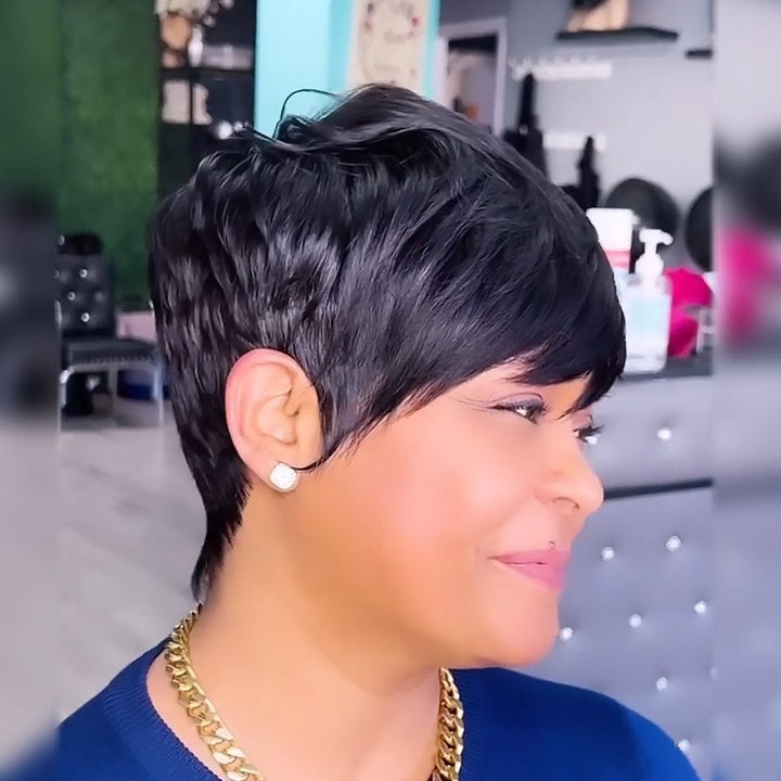 AILUXY Perruque personnalisée avancée Pixie Perruques Noir 2.0 identique à l'image