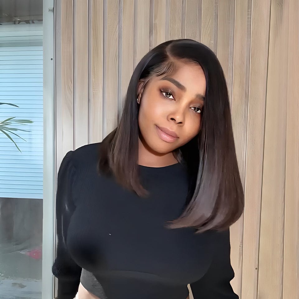 AILUXY Perruque 4x4 Lace Closure Perruque BOB lisse 200% densité 100% Cheveux humains