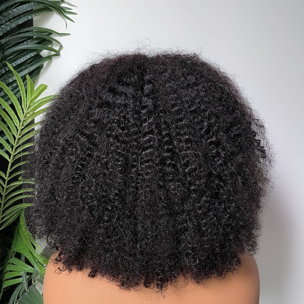 AILUXY 13x4 Lace Perruque Bouclée Bob Noir Perruque 200% densité 100% cheveux humains