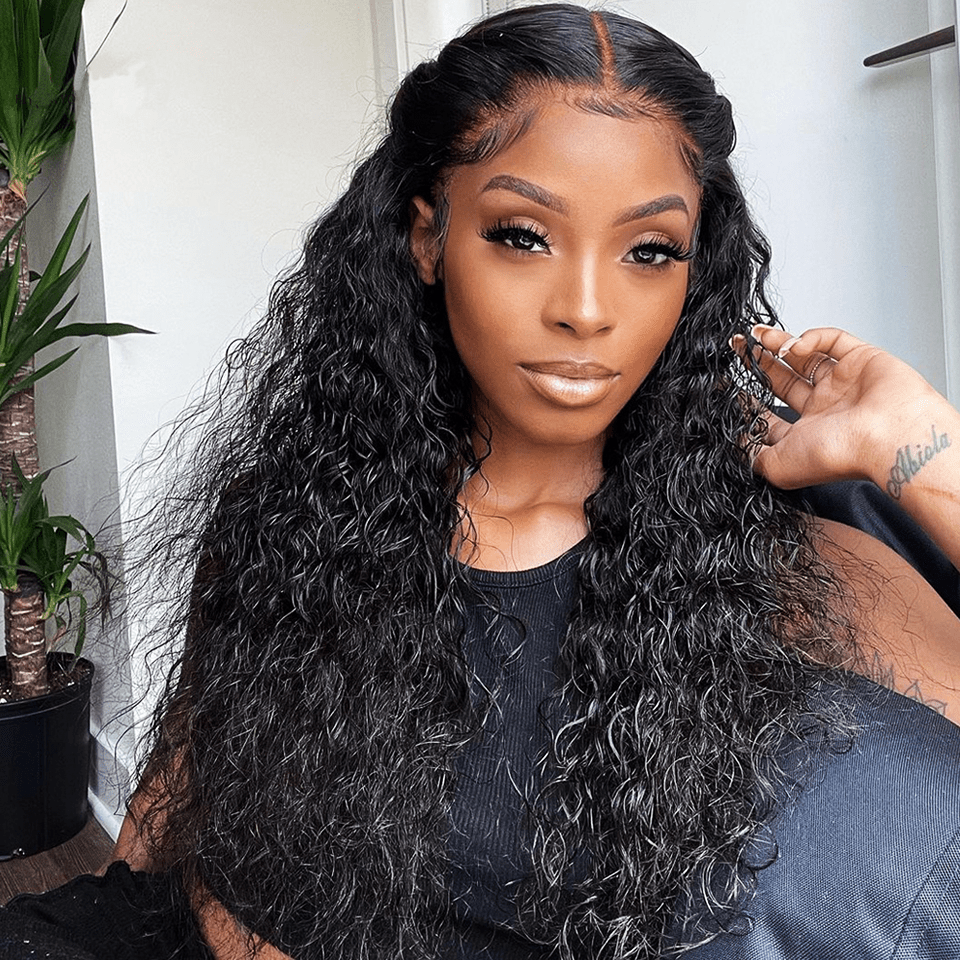 AILUXY Perruque Sans Colle 13x6 Lace Frontal Perruque Deep Wave  200% densité Vrais Cheveux Humains