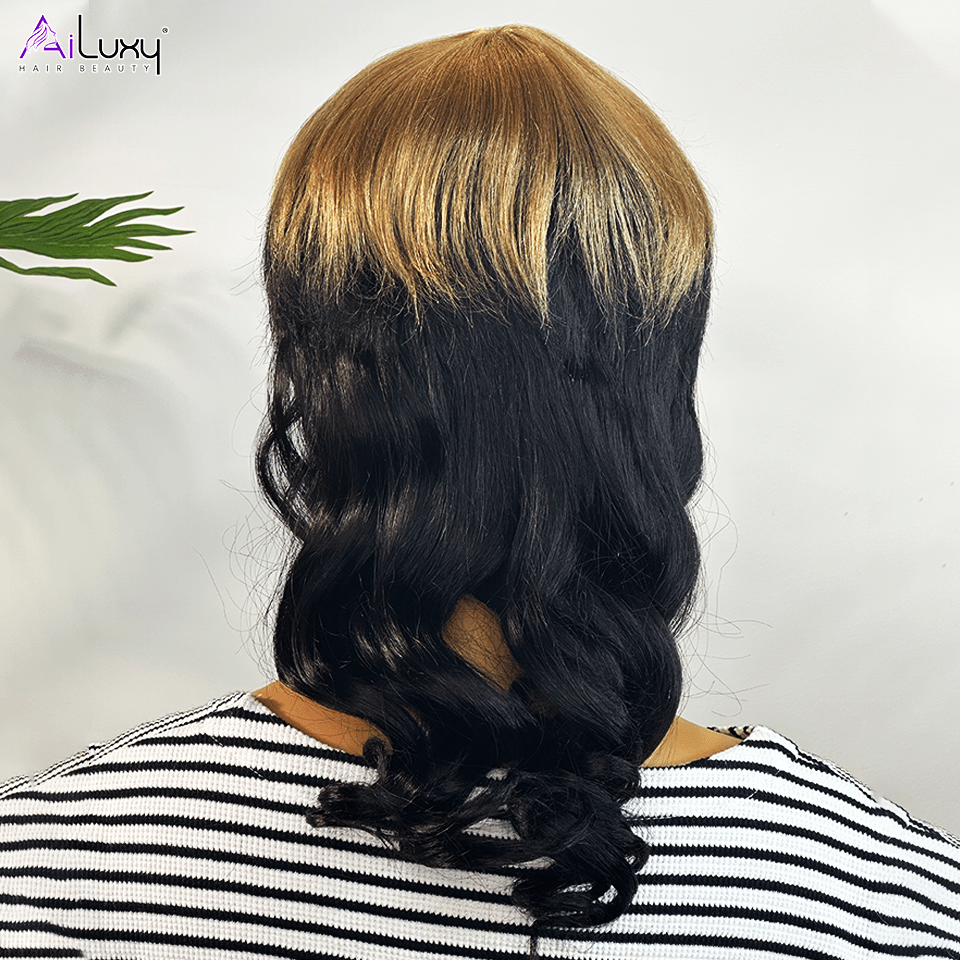 AILUXY Longue Abricot Mulet Perruque 100% Cheveux Humains comme sur la vidéo