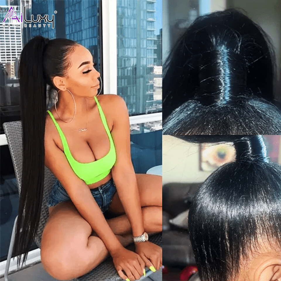 AILUXY Perruque Extension cheveux humains Ponytail Queues cheval hautes