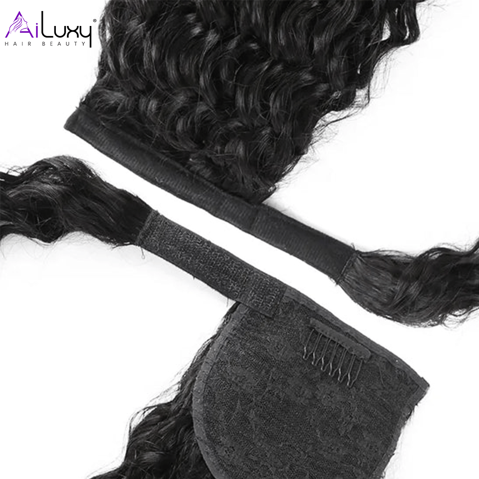 AILUXY Perruque Extension Water Wave cheveux humains Ponytail Queues cheval hautes
