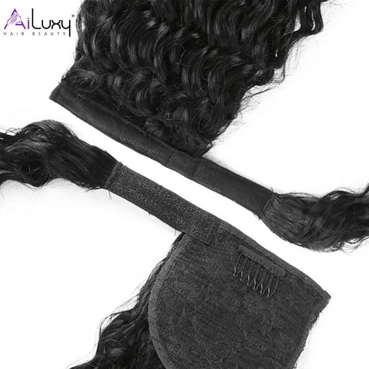 AILUXY Perruque Extension Water Wave cheveux humains Ponytail Queues cheval hautes