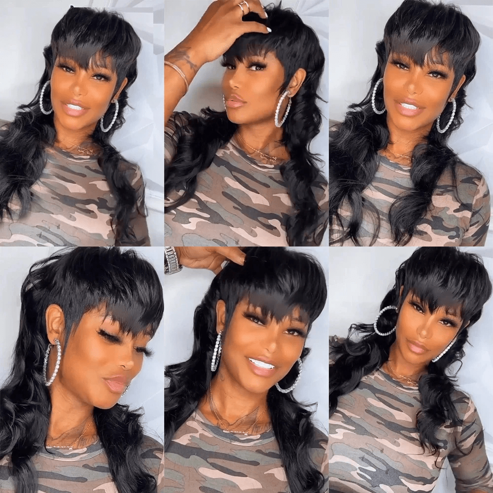 AILUXY Perruque Style Mullet Glueless et Confortable 16pouces