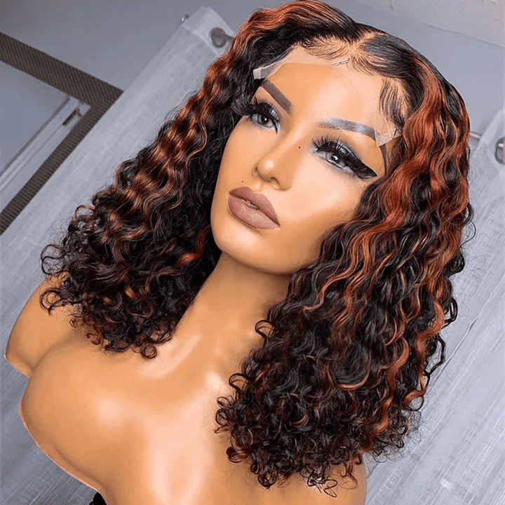 AILUXY 13x4 Lace Frontal Bob 200% densité Perruque Curly Courte Perruque 100% Cheveux Humains