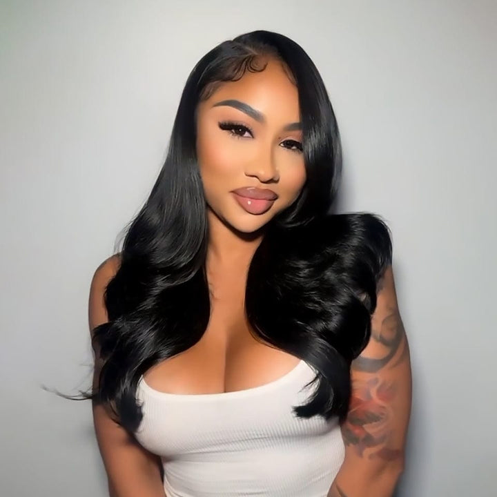 AILUXY 13x4 Lace Body Wave Longue Noir Perruque Perruque Élégante Densité Moyenne