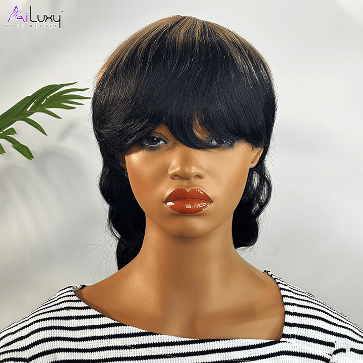 AILUXY Abricot MULLET Perruque 100% Cheveux Humains comme sur la vidéo