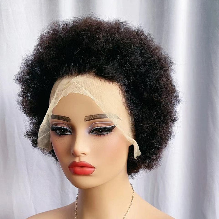 Perruque afro-africaine en dentelle frontale, cheveux naturels, pelucheux, bouclés, chenille, couverture de cheveux courts