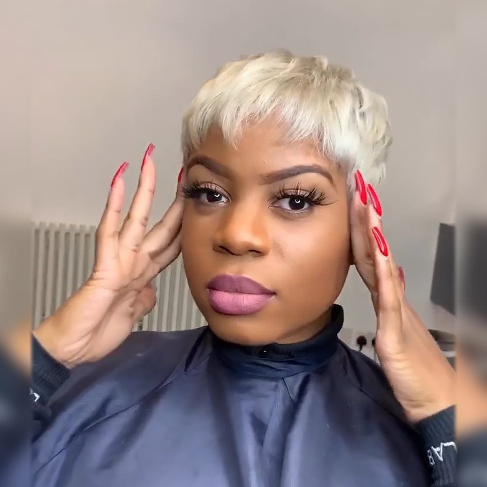 AILUXY Perruque personnalisée avancée Pixie dorée