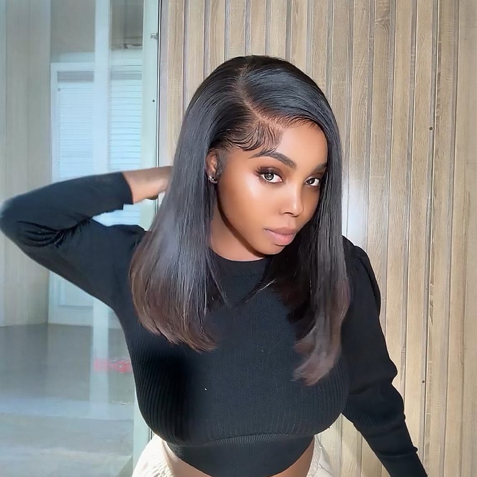 AILUXY Perruque 4x4 Lace Closure Perruque BOB lisse 200% densité 100% Cheveux humains