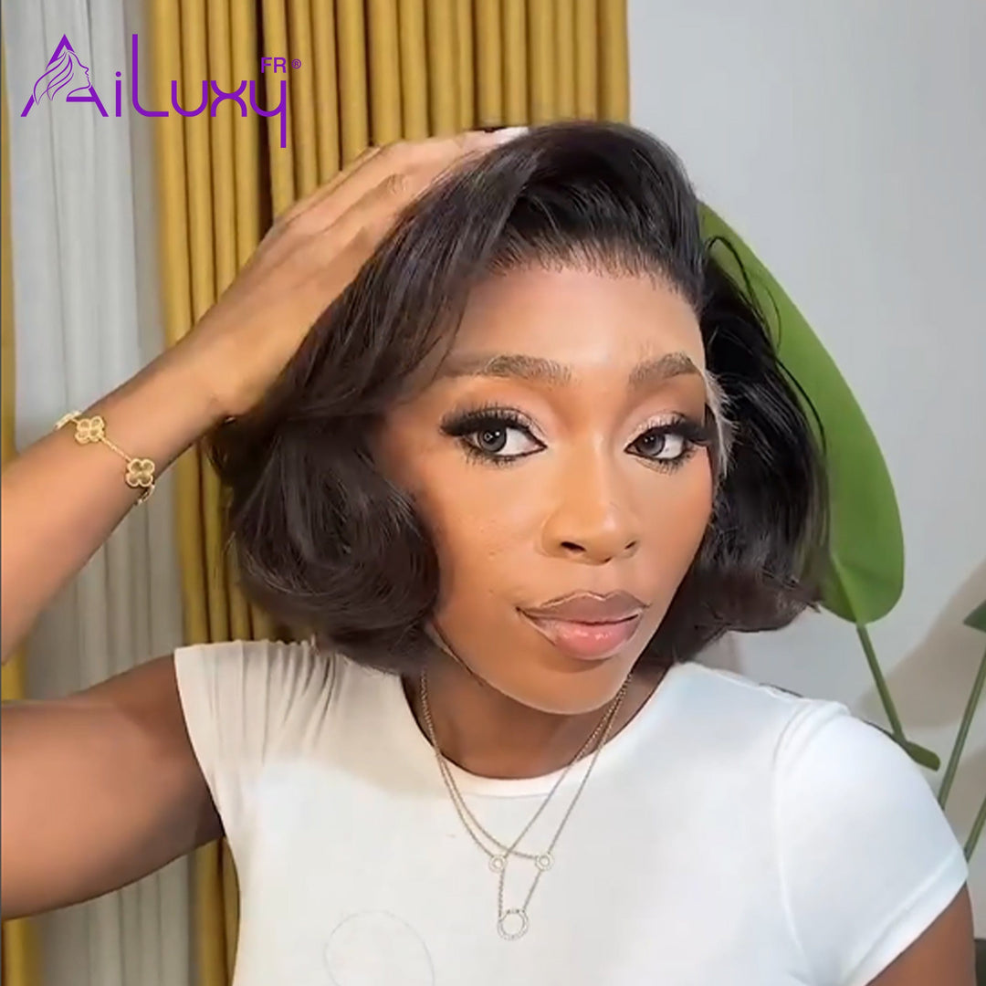 AILUXY Perruque BOB Courte 13x4  8 Pouces Densité 200%