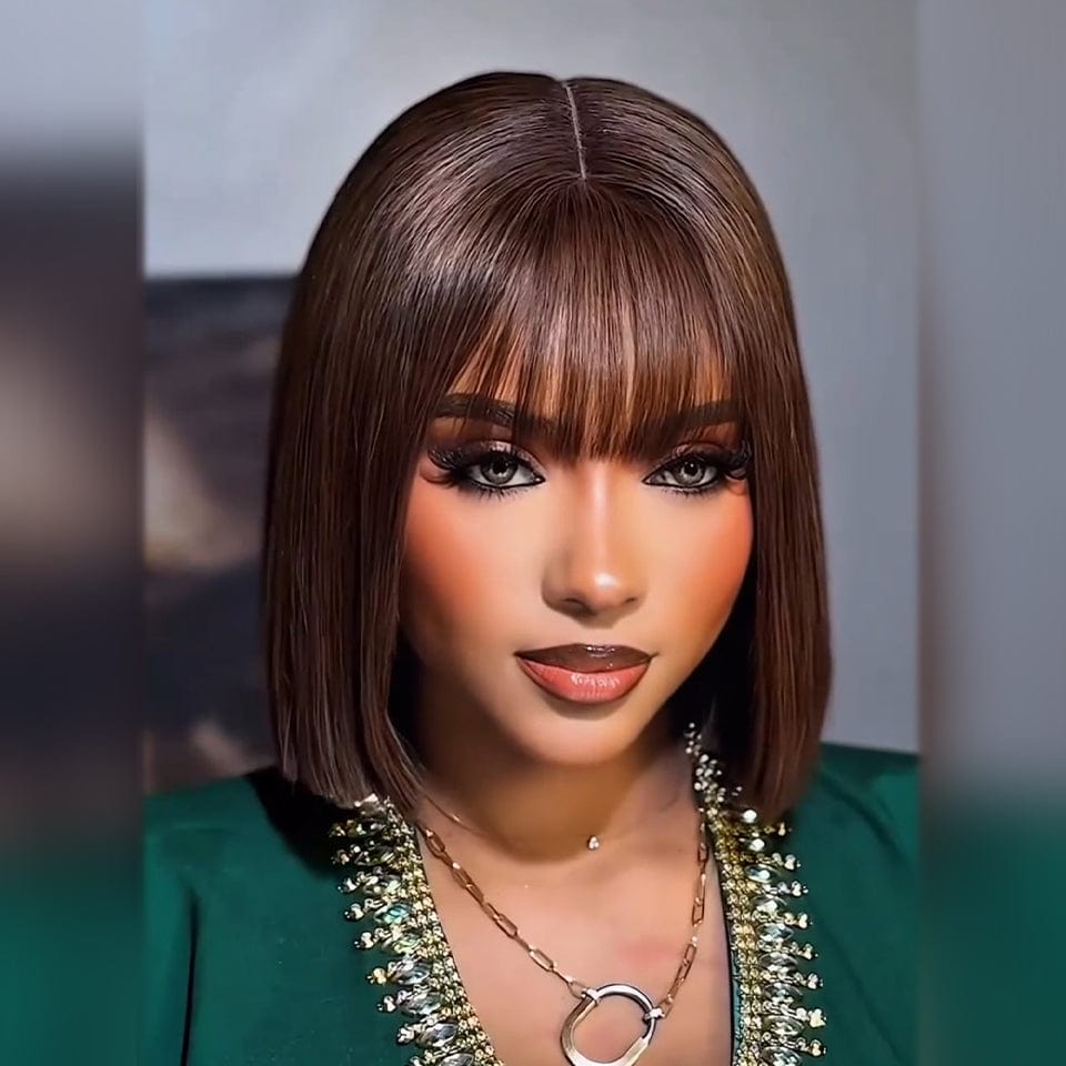 AILUXY Courte brun fabriquée à la machine Vibrant lowcut Elegance 100% Cheveux Humains comme sur la vidéo