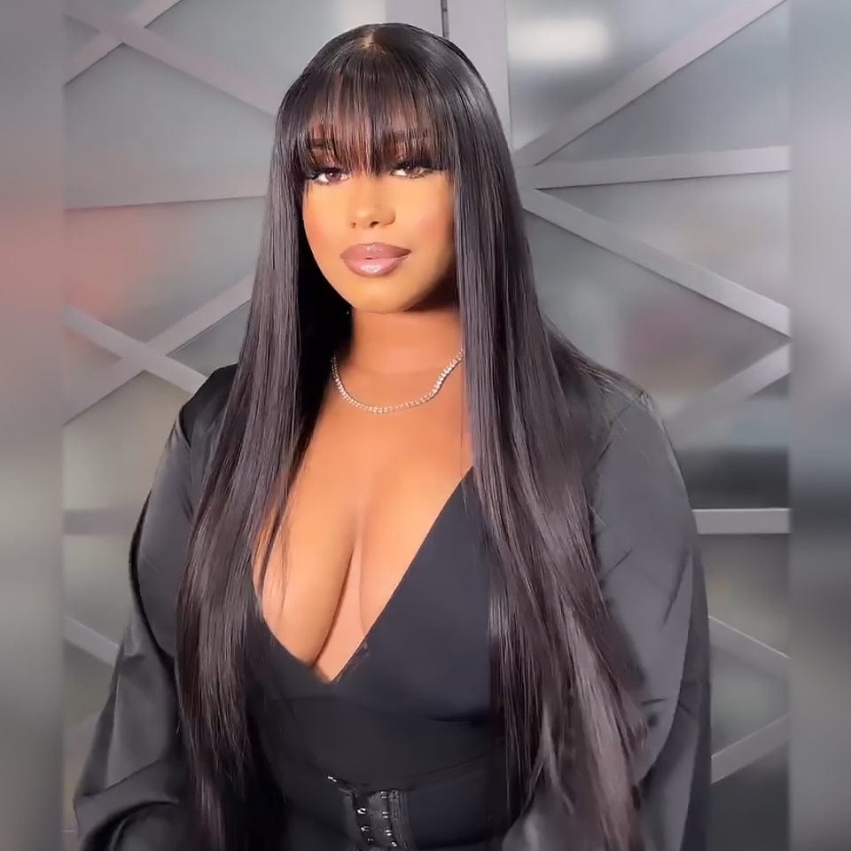 AILUXY bang lisse perruque vente flash identique à l'image 100% cheveux humains