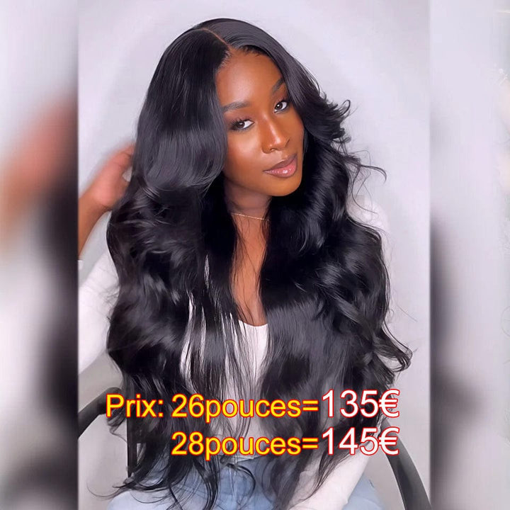 AILUXYhair 13x4 Lace Frontal Perruque body Wave Noir Perruque 200% densité 100% cheveux humains comme sur la vidéo Vente flash