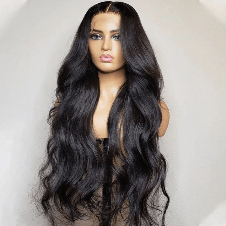 AILUXY 13x6 Lace Frontal Body Wave Longue Noir Perruque 100% Cheveux Humains NEW