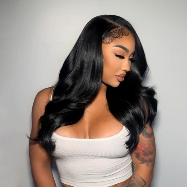 AILUXY 13x4 Lace Body Wave Longue Noir Perruque Perruque Élégante Densité Moyenne