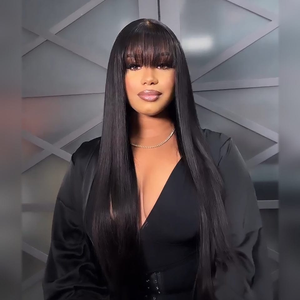 AILUXY bang lisse perruque vente flash identique à l'image 100% cheveux humains