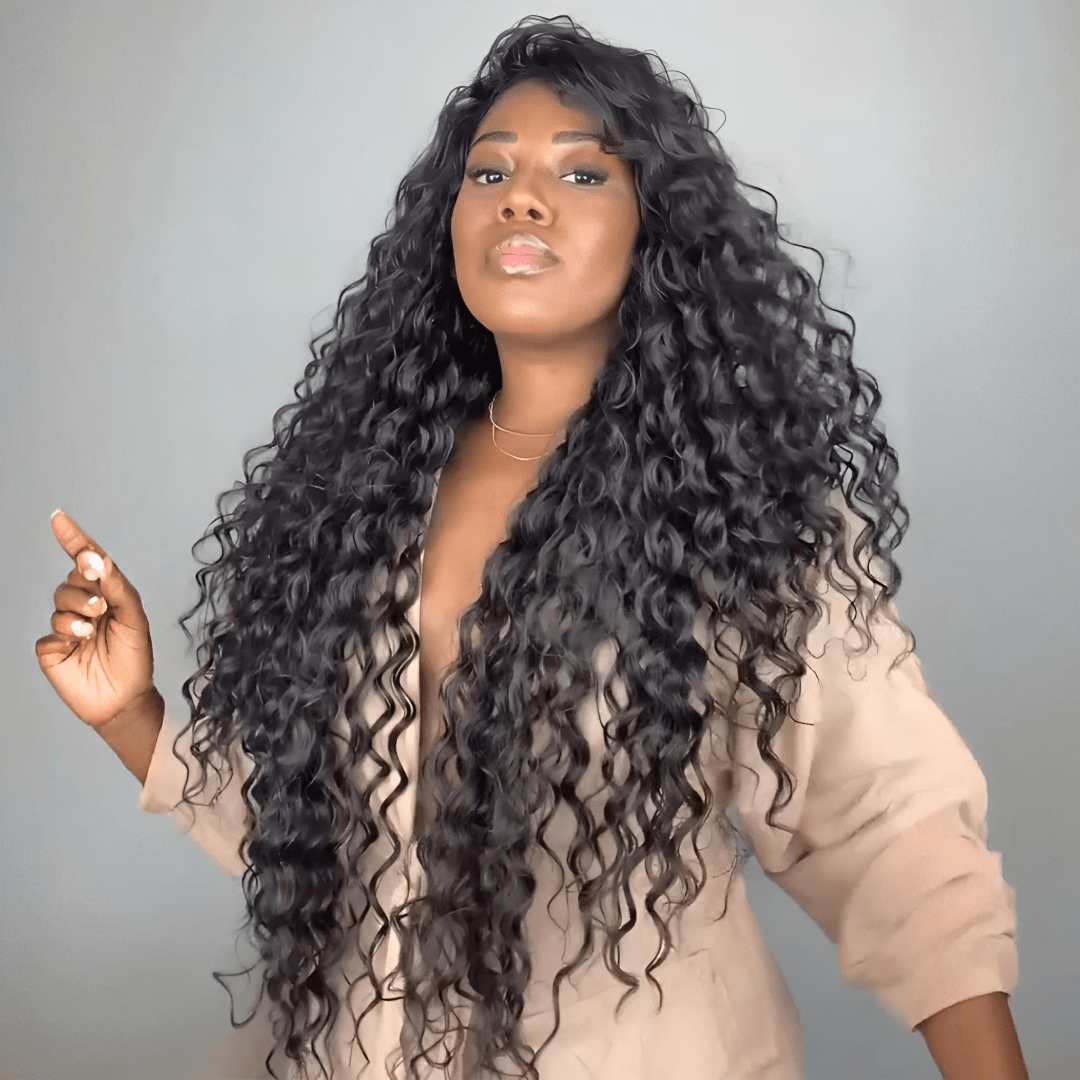 AILUXY 13x4 Lace bouclée Longue Noir Perruque VENTE FLASH