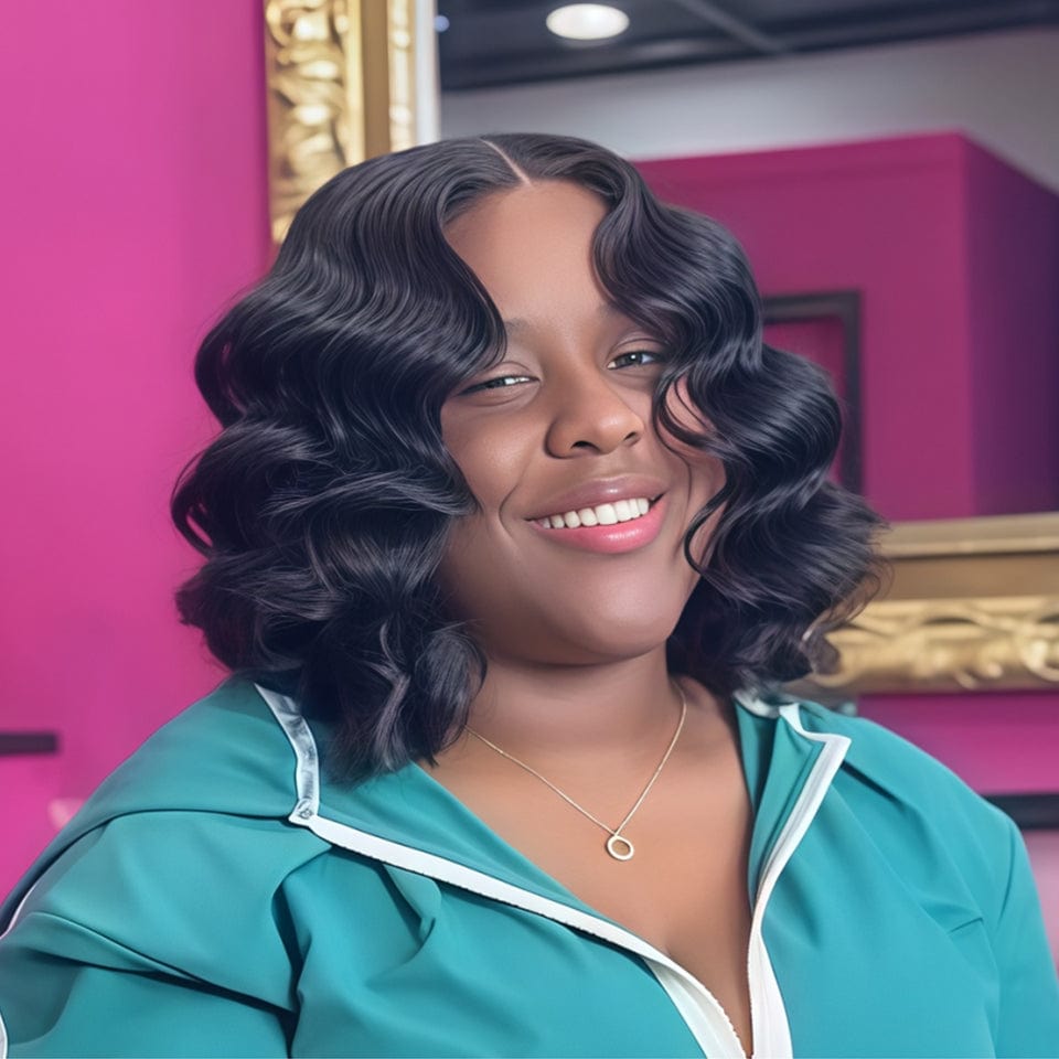 AILUXY 4x4 Lace Closure Perruque loose Wave Noir Courte Bob Perrruque 200% densité 100% cheveux humains
