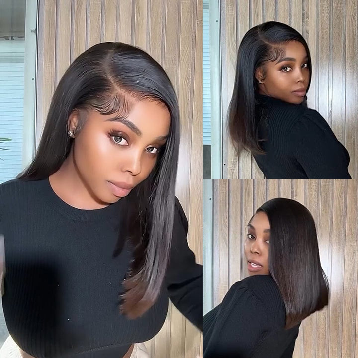 AILUXY Perruque 4x4 Lace Closure Perruque BOB lisse 200% densité 100% Cheveux humains