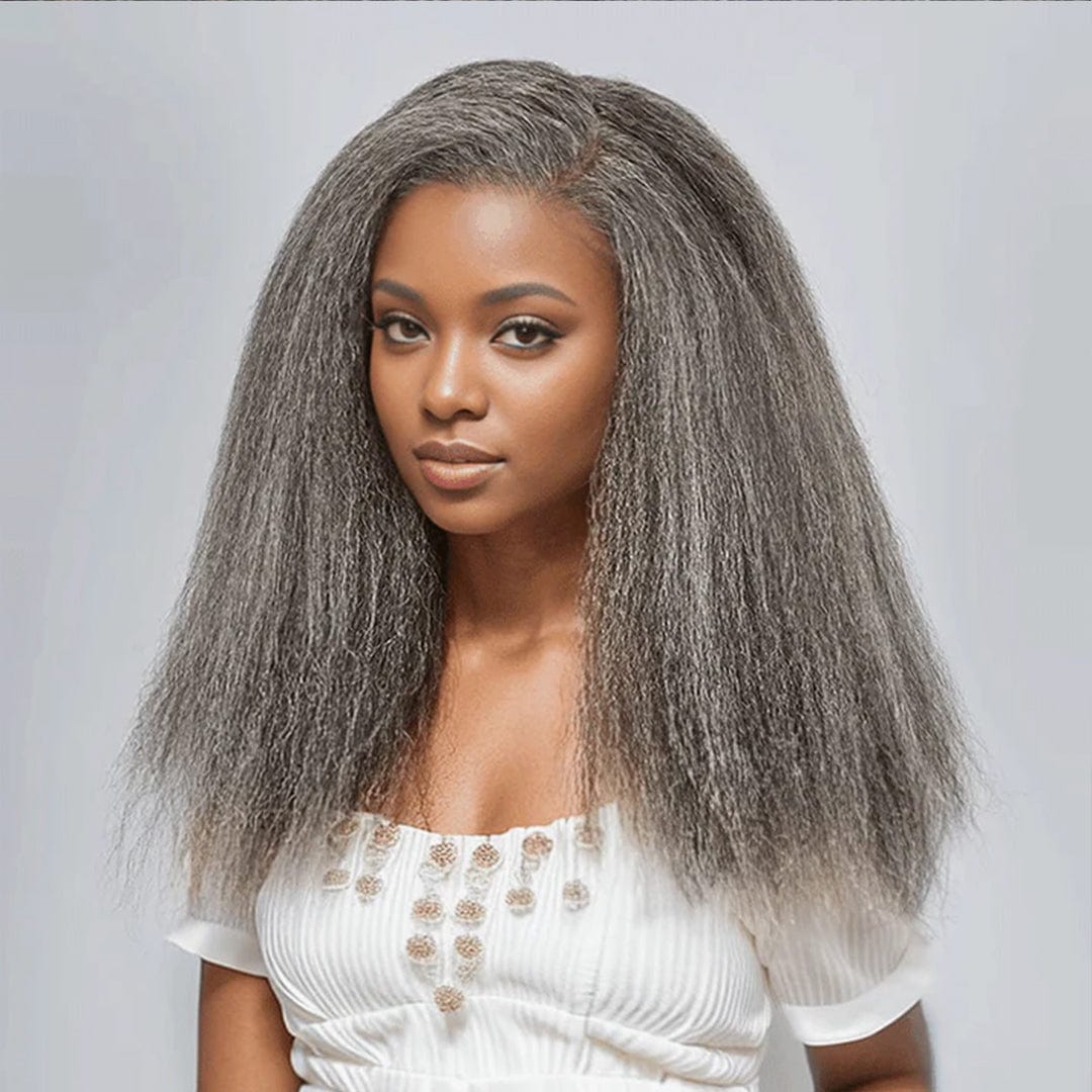 AILUXY 13x4 Lace Frontal Gris Bob 200% densité Kinky Straight