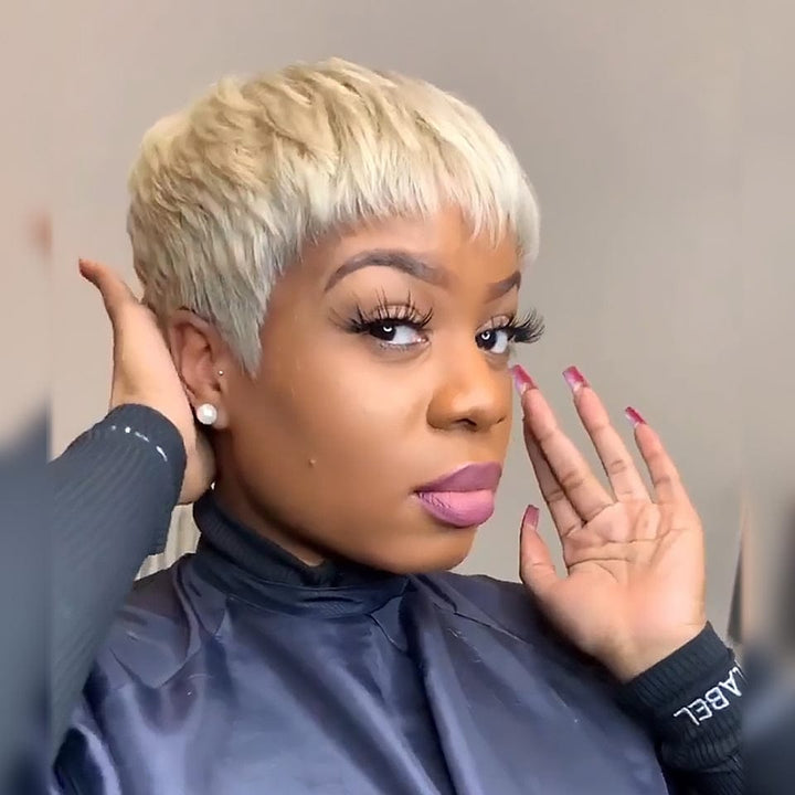 AILUXY Perruque personnalisée avancée Pixie dorée