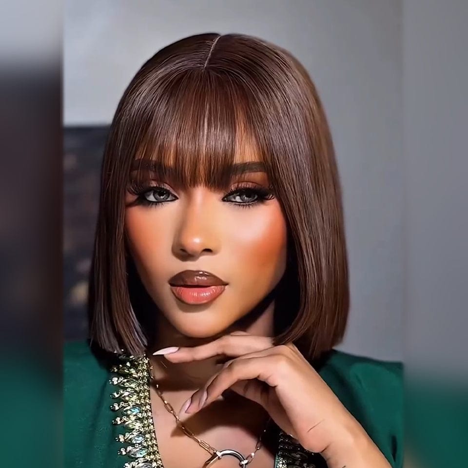 AILUXY Courte brun fabriquée à la machine Vibrant lowcut Elegance 100% Cheveux Humains comme sur la vidéo