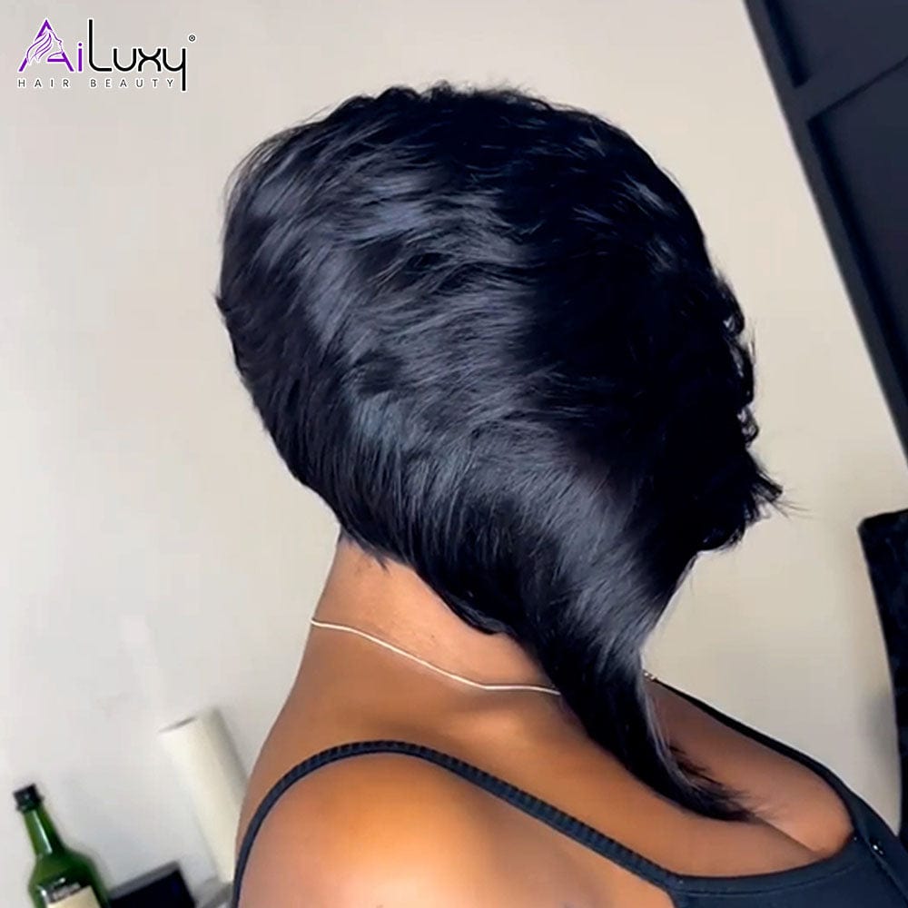 AILUXY Perruque courte en dentelle  BoB à raie latérale sexy