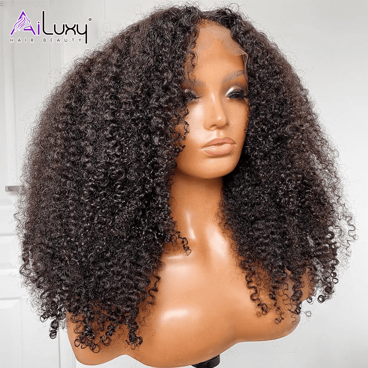 AILUXY  4x4 Lace Closure Perruque Bob Perruque Afro Curly Noir 100% Cheveux Humains
