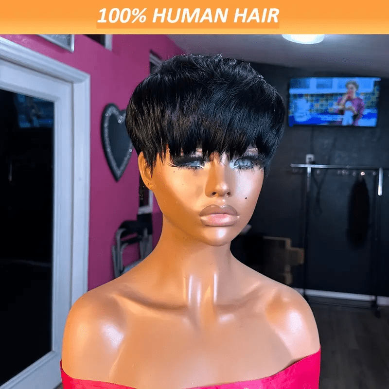 AILUXY Lisse Courte comme sur la vidéo Perruque 100% Cheveux Humains