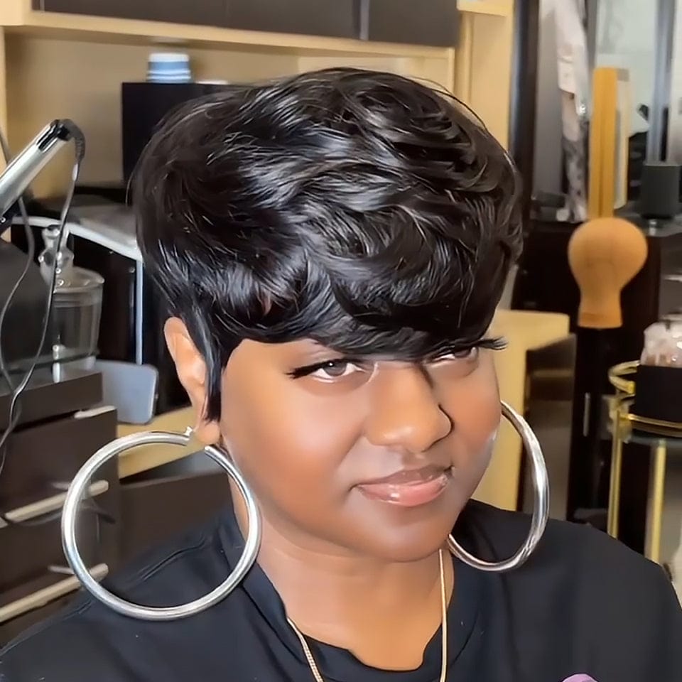 AILUXY perruque courte et mignonne à coupe pixie Noir