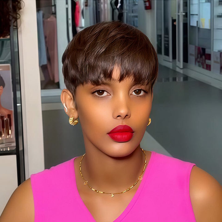 AILUXY Perruque personnalisée avancée Pixie brun