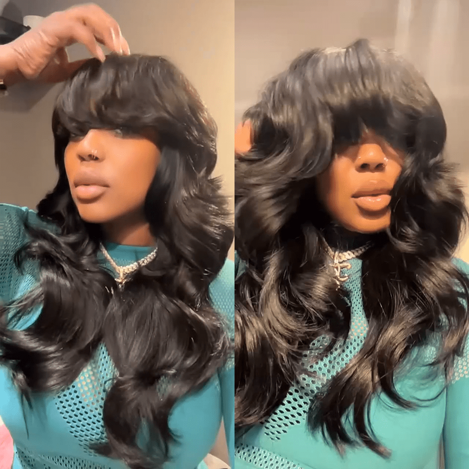 AILUXY Perruque Bob Perruque Avec Frange 100% Cheveux Humains 18pouces