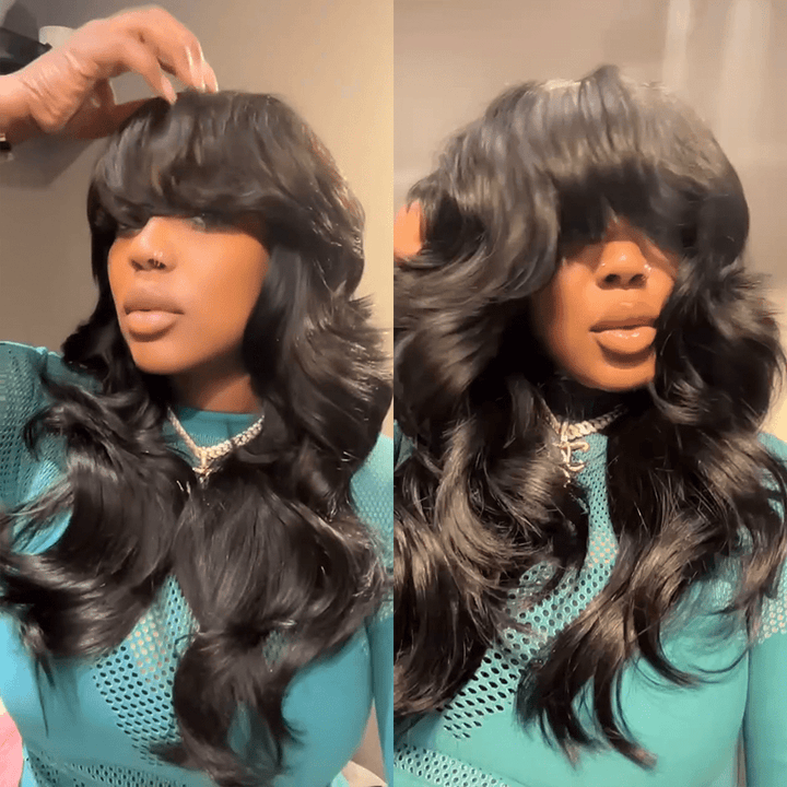 AILUXY Perruque Bob Perruque Avec Frange 100% Cheveux Humains 18pouces