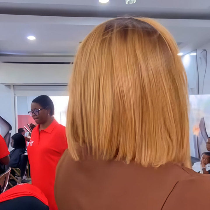 AILUXY 2x6 Lisse Bob Perruque 100% Cheveux Humains 2.0 Couleur Tendance 4T27