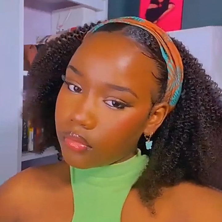 AILUXY Perruque Bandeau Bouclé Noir Bob Perruque 100% Cheveux Humains 2.0