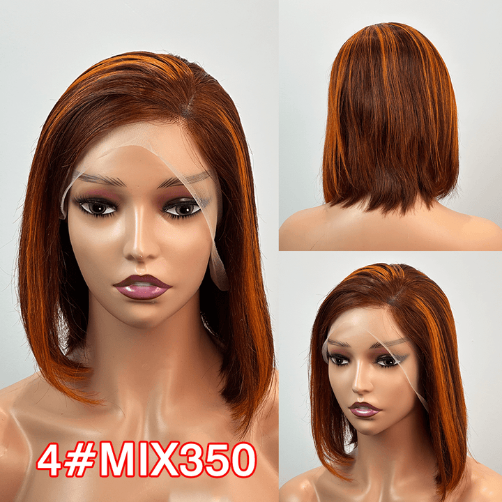 NEW AILUXY 13x4 Lace Frontal Perruque Lisse Courte Bob Perruque 200% Densité 4#mix350