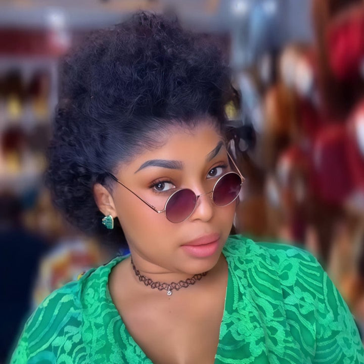 Perruque afro-africaine en dentelle frontale, cheveux naturels, pelucheux, bouclés, chenille, couverture de cheveux courts