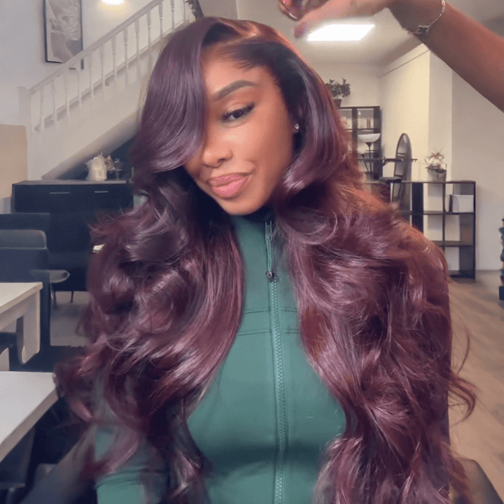 AILUXY 13x4 Lace Frontal 99J Bourgogne Body Wave Longue Perruque 100% Cheveux Humains 2.0