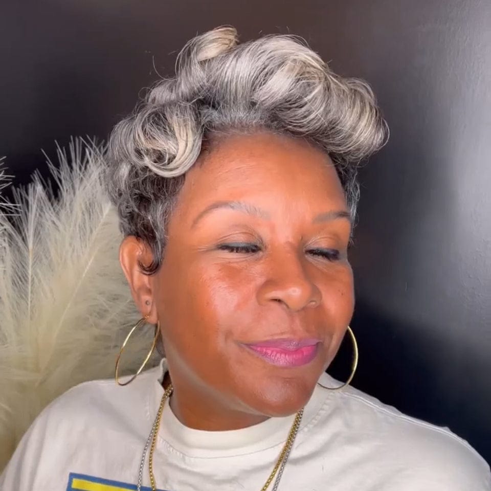 Ailuxy perruque lace 13x4 Perruque courte Boucle grise personnalisée