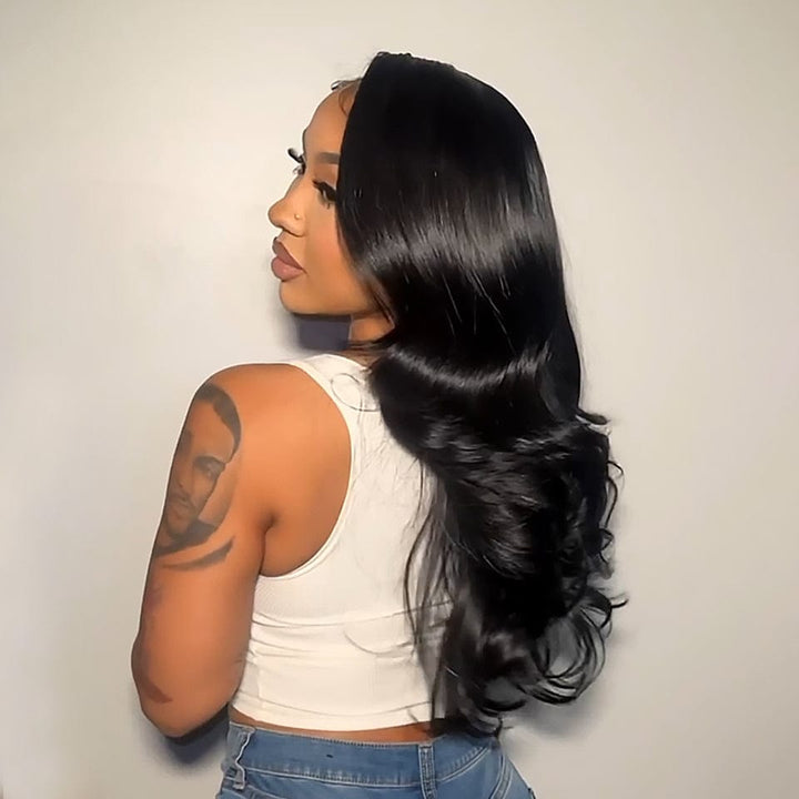 AILUXY 13x4 Lace Body Wave Longue Noir Perruque Perruque Élégante Densité Moyenne