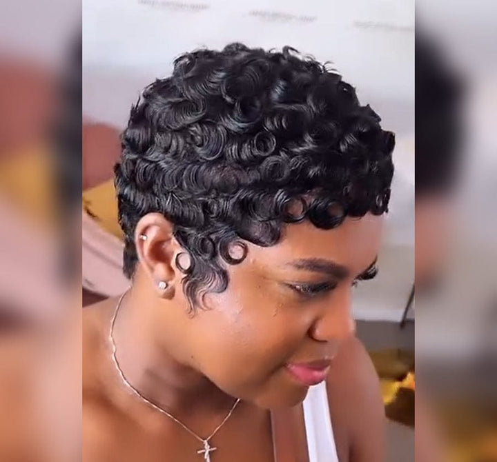 AILUXY Perruque Pixie Finger Wave fabriquée à la machine